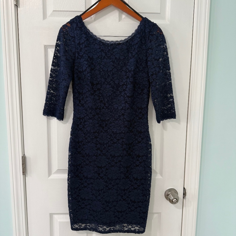 Laundry By Shelli Segal Navy Lace Fitted Dress, Size 6